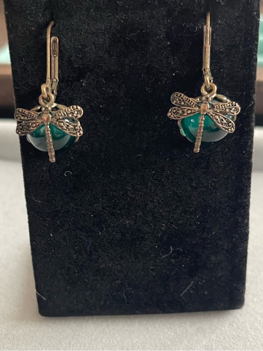 Vintage-Inspired Green Dragonfly Drop Earrings